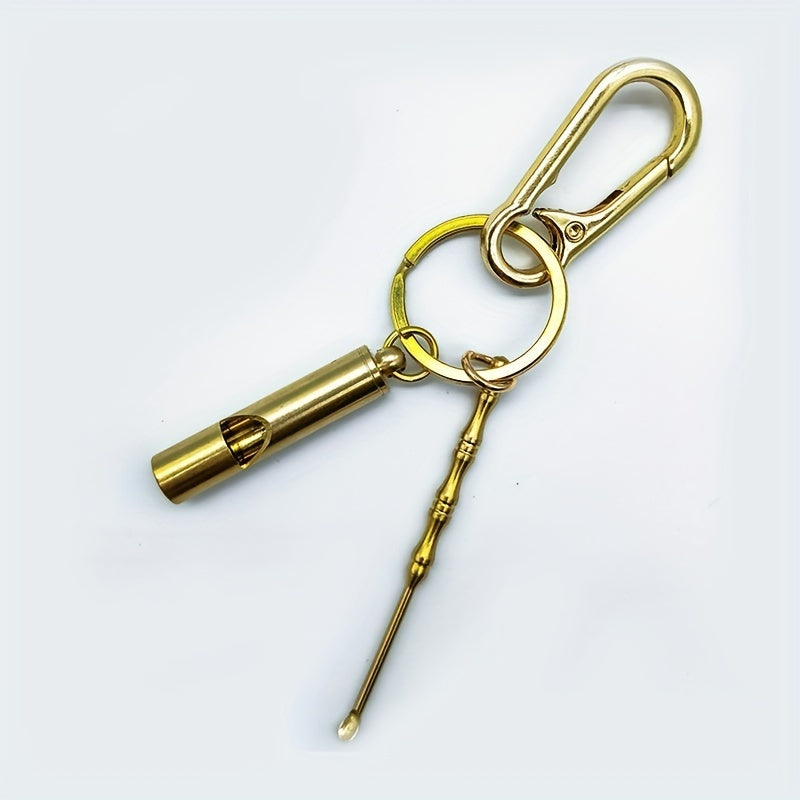 Copper Alloy Whistle Ear digging Spoon Keychain Outdoor Gift