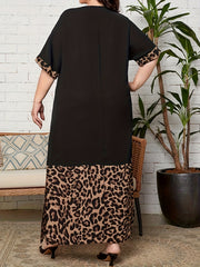  Colorblock Leopard Print Maxi Dress