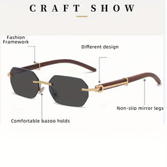 Wood Grain Mirror Legs Frameless Sunglasses Retro Mixed PC Sunglasses