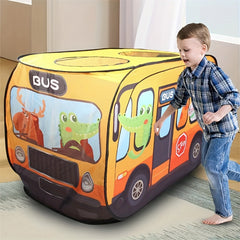 Interactive Cartoon Bus Game House Pops Open for Outdoor Fun