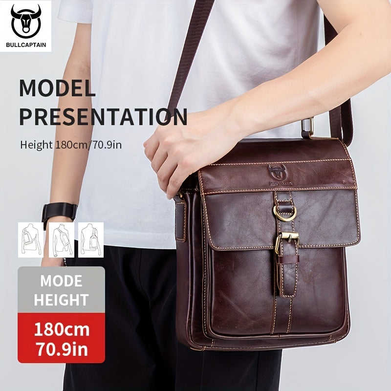 BULLCAPTAIN Leather Messenger Bag Briefcase Large Capacity Single Shoulder Bag