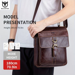 BULLCAPTAIN Leather Messenger Bag Briefcase Large Capacity Single Shoulder Bag