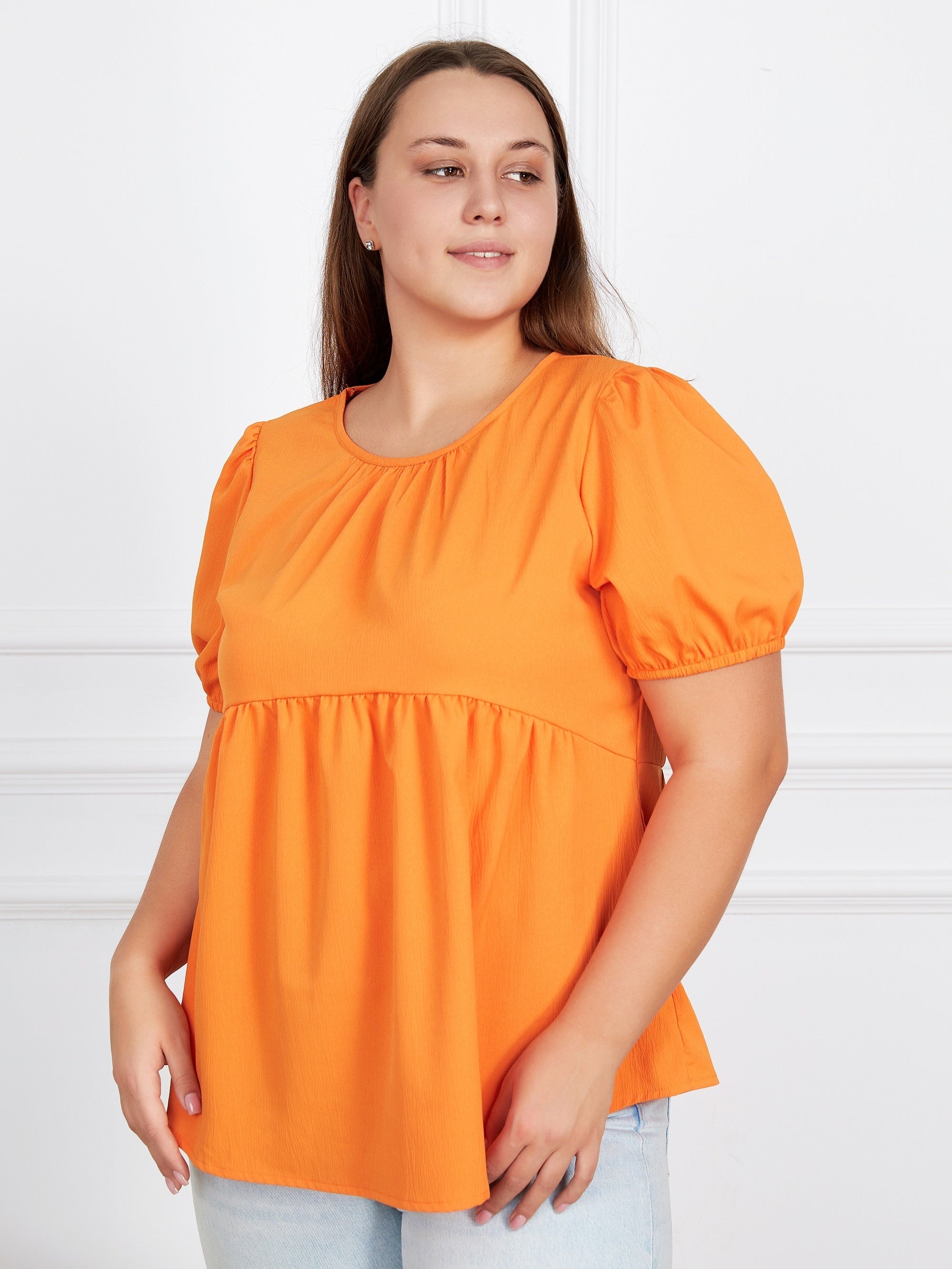  Casual Blouse Women's Plain Ruched Short Sleeve Round Neck
