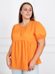  Casual Blouse Women's Plain Ruched Short Sleeve Round Neck