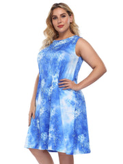 Tie Dye Round Neck Tank Midi Dress Plus Size Medium Stretch