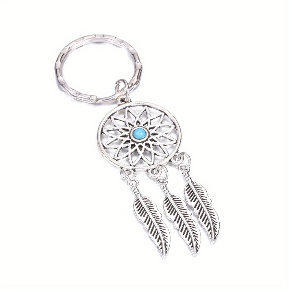 Vintage Turquoise Feather Shape Keychain Western Style Key Chain
