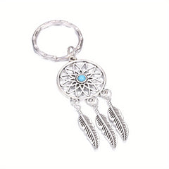 Vintage Turquoise Feather Shape Keychain Western Style Key Chain
