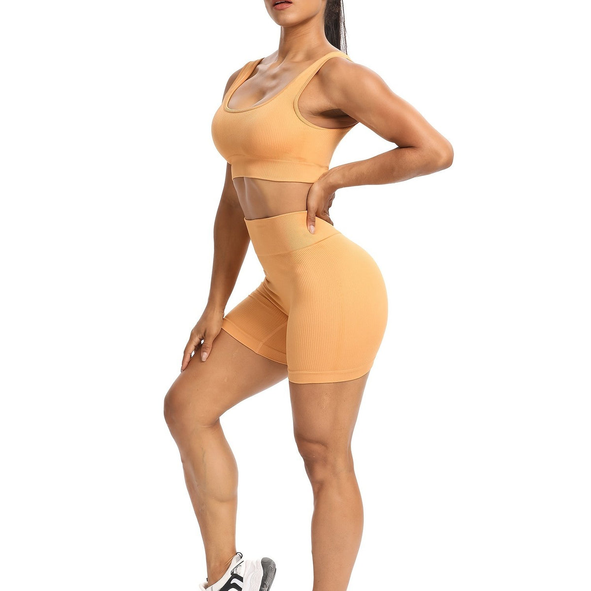 Ribbed Shockproof Sports Bra & Shorts Set