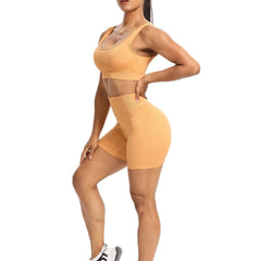 Ribbed Shockproof Sports Bra & Shorts Set