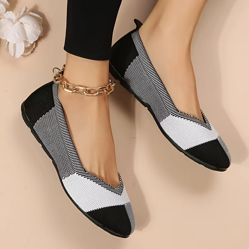 Colorblock Knit Ballet Flats Soft Sole Walking Shoes