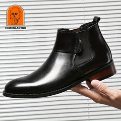 Men's Stacked Heel Chelsea Boots Casual Walking Shoes Elevator Shoes