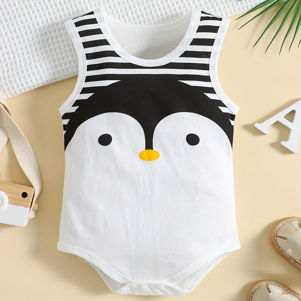 Cartoon Striped Sleeveless Cotton Onesie Clothes