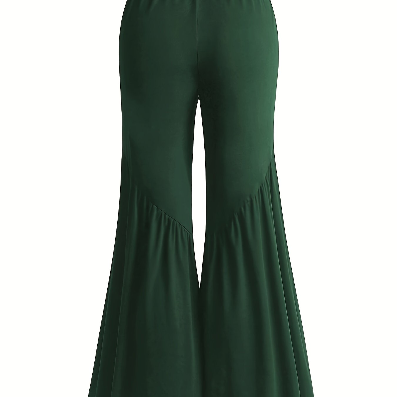  Solid Elastic High Rise Flared Leg Trousers