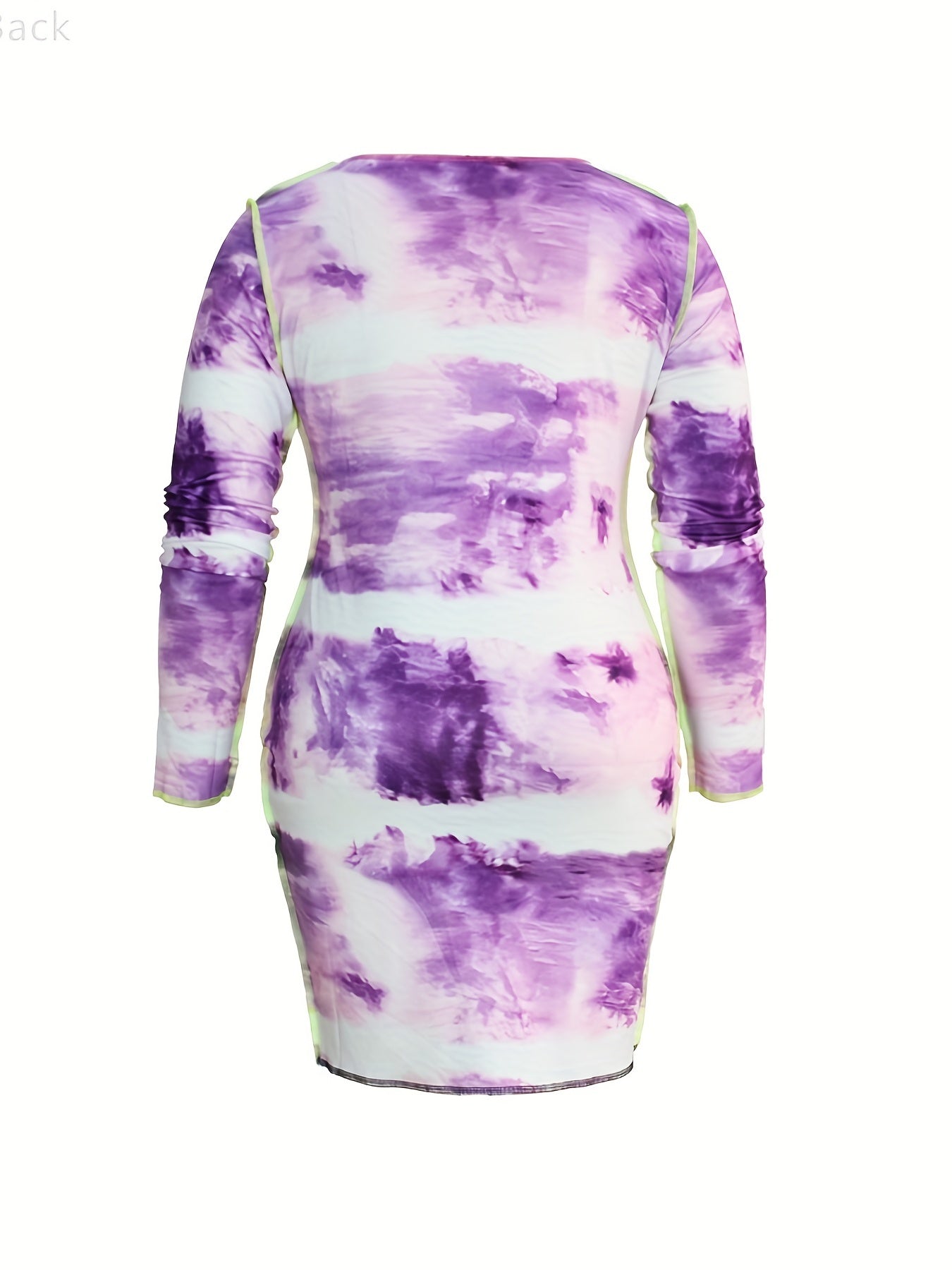  Tie Dye Piping Long Sleeve Round Neck Mini Dress
