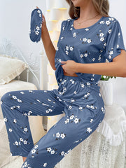 Floral Print Pajamas Set Short Sleeve Top & Pants