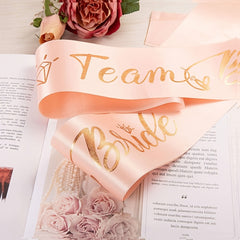 TEAM BRIDE Rose Golden Sash Romantic Bridesmaid Shoulder Ribbon