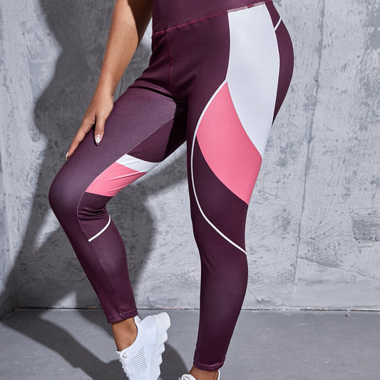  Colorblock Stripe Print High Rise Stretch Fitness Leggings