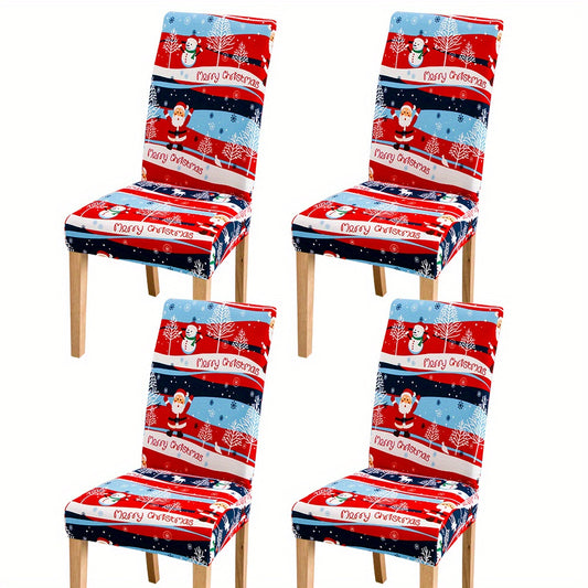 6pcs Fabric Christmas Chair Slipcovers Elastic Santa Elk Design