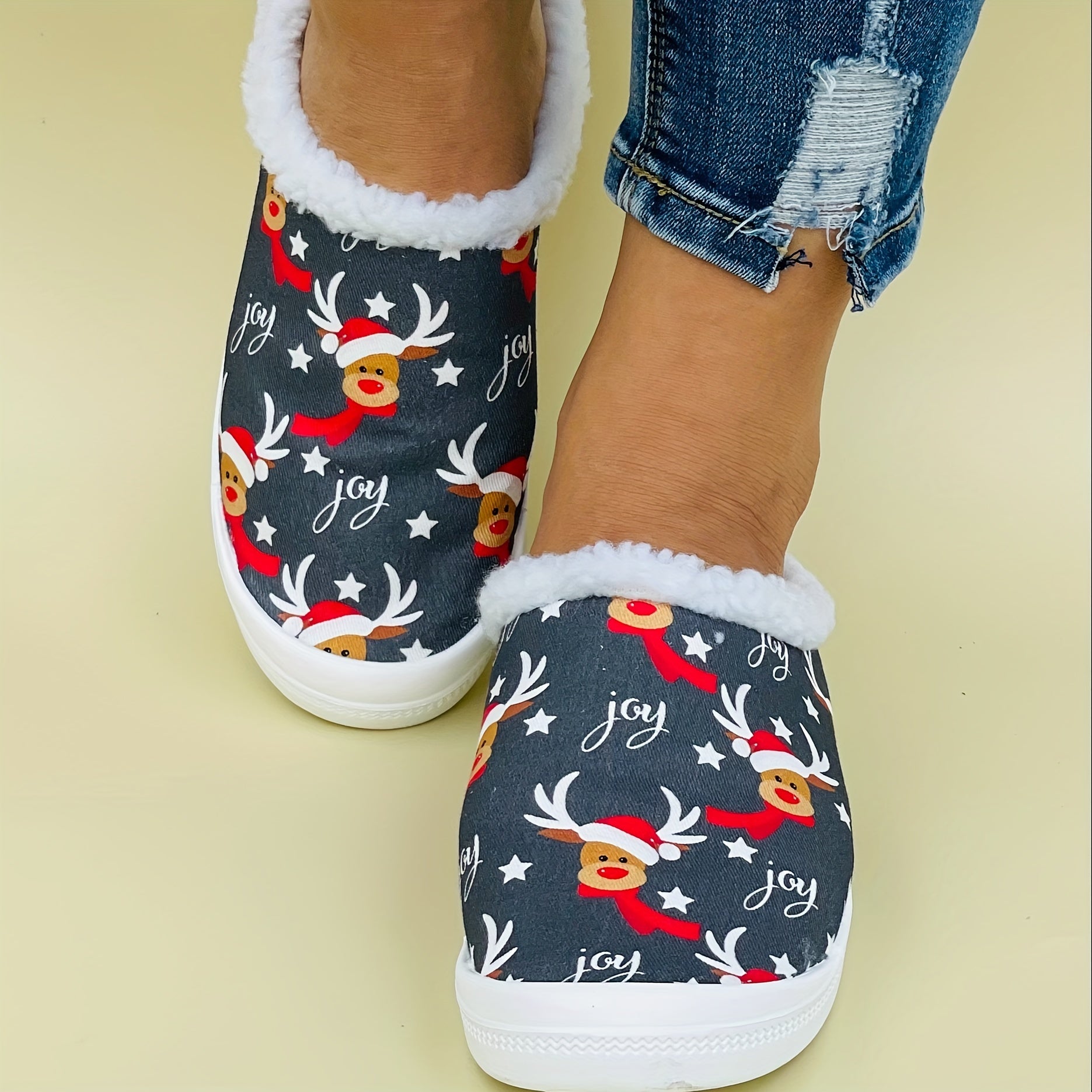 Women's Winter Deer Slip-On Walking Shoes Lightweight Gray