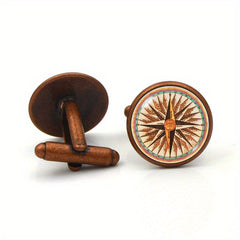 Vintage Compass Cufflinks Tie Clip Set