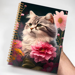 Charming Cat & Pink Flowers Notebook - 50 Pages