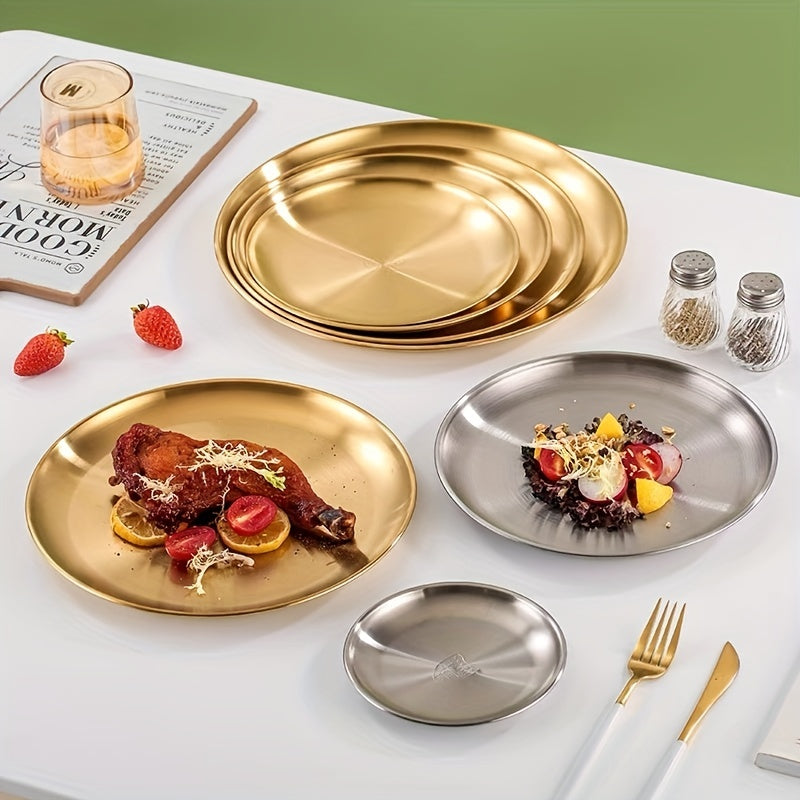 Stainless Steel Round Dining Plate Dessert Tray Snack Nordic Golden