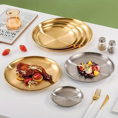 Stainless Steel Round Dining Plate Dessert Tray Snack Nordic Golden
