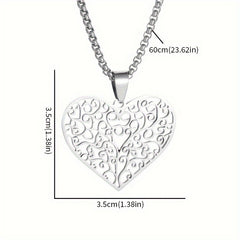 Stainless Steel Heart Pendant Necklace with Tree of Life Unisex Jewelry