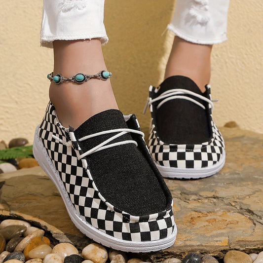 Plaid Print Blocking Skate Shoes Lightweight Comfortable Low Top Sport Shoes