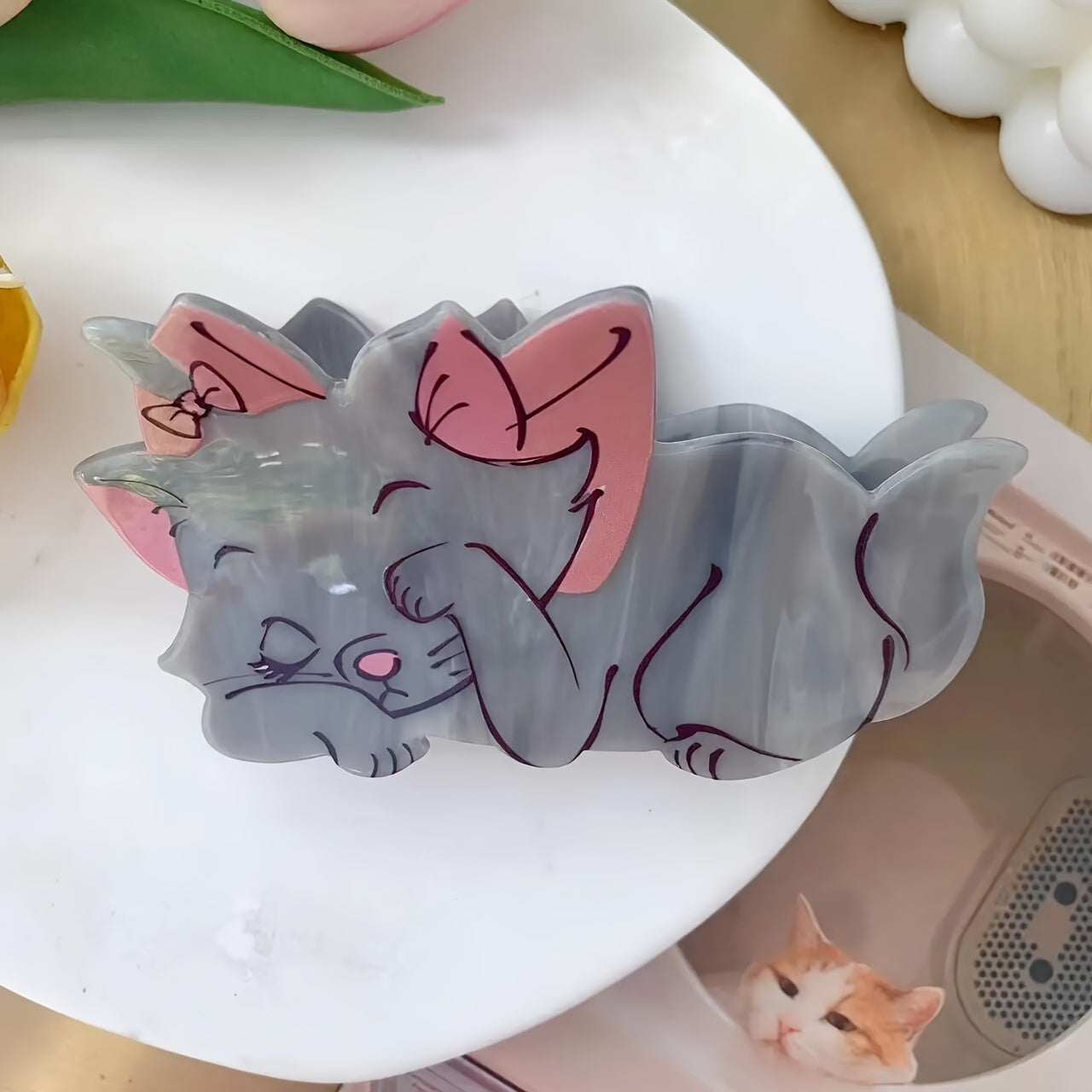 Grey Cat Acetate Hair Claw Clip Women Hair Accessories