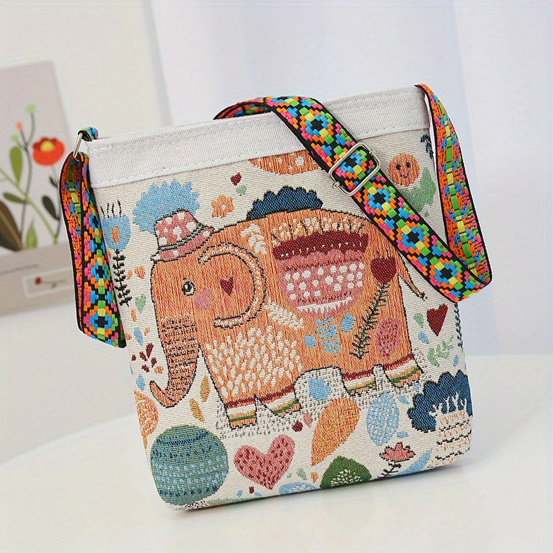 Ethnic Style Elephant Embroidery Crossbody Bag Vintage Shoulder Purse