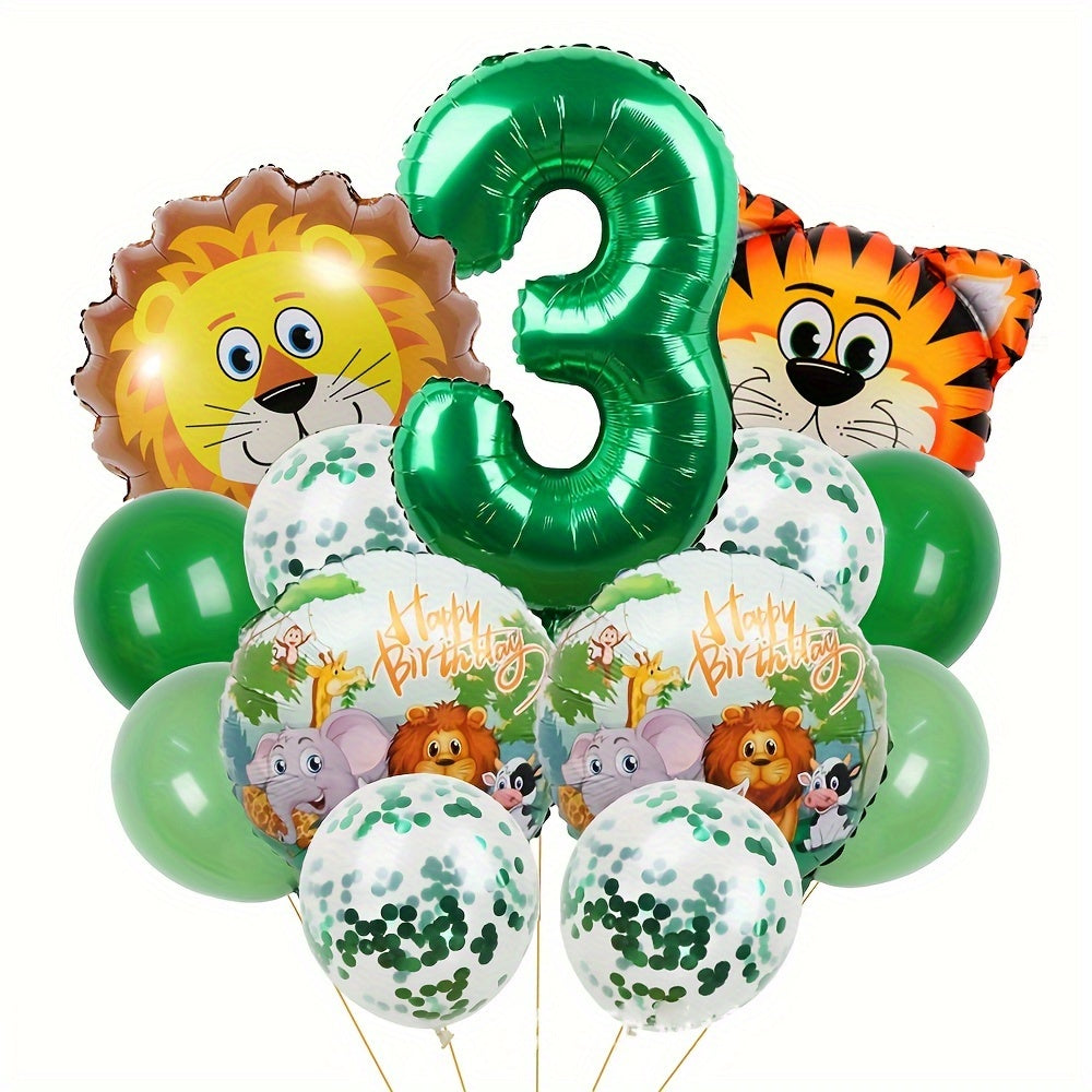 13pcs Jungle Wildlife Balloon Set for Boys' Birthday & Baby Showers