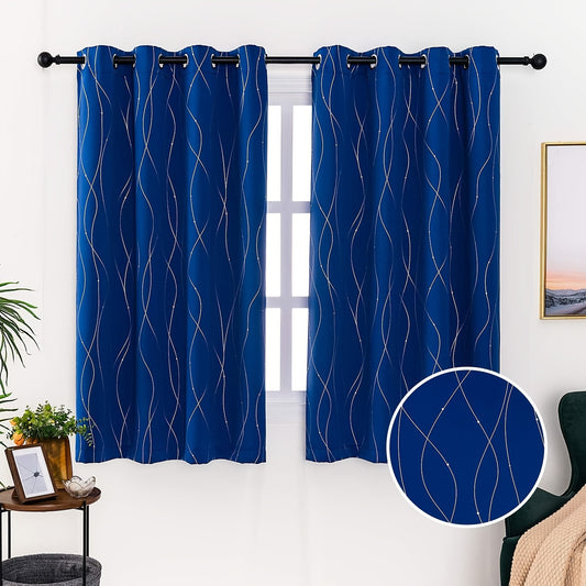 Eyelet Thermal Blackout Curtain Wave Line Dots Bedroom Living Room Decor