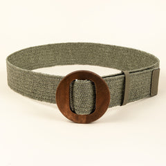 Women Woven Elastic Casual Solid Belt Stretch Belt With Wooden Buckle