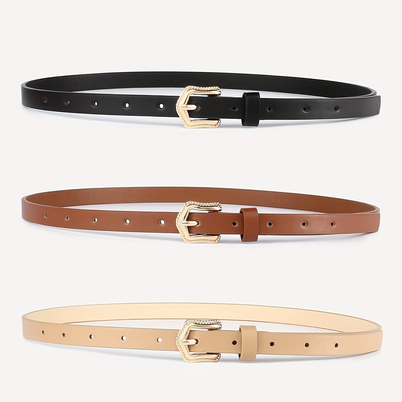 3pcs Golden Arrow Buckle Belt PU Leather Waist Belt for Women