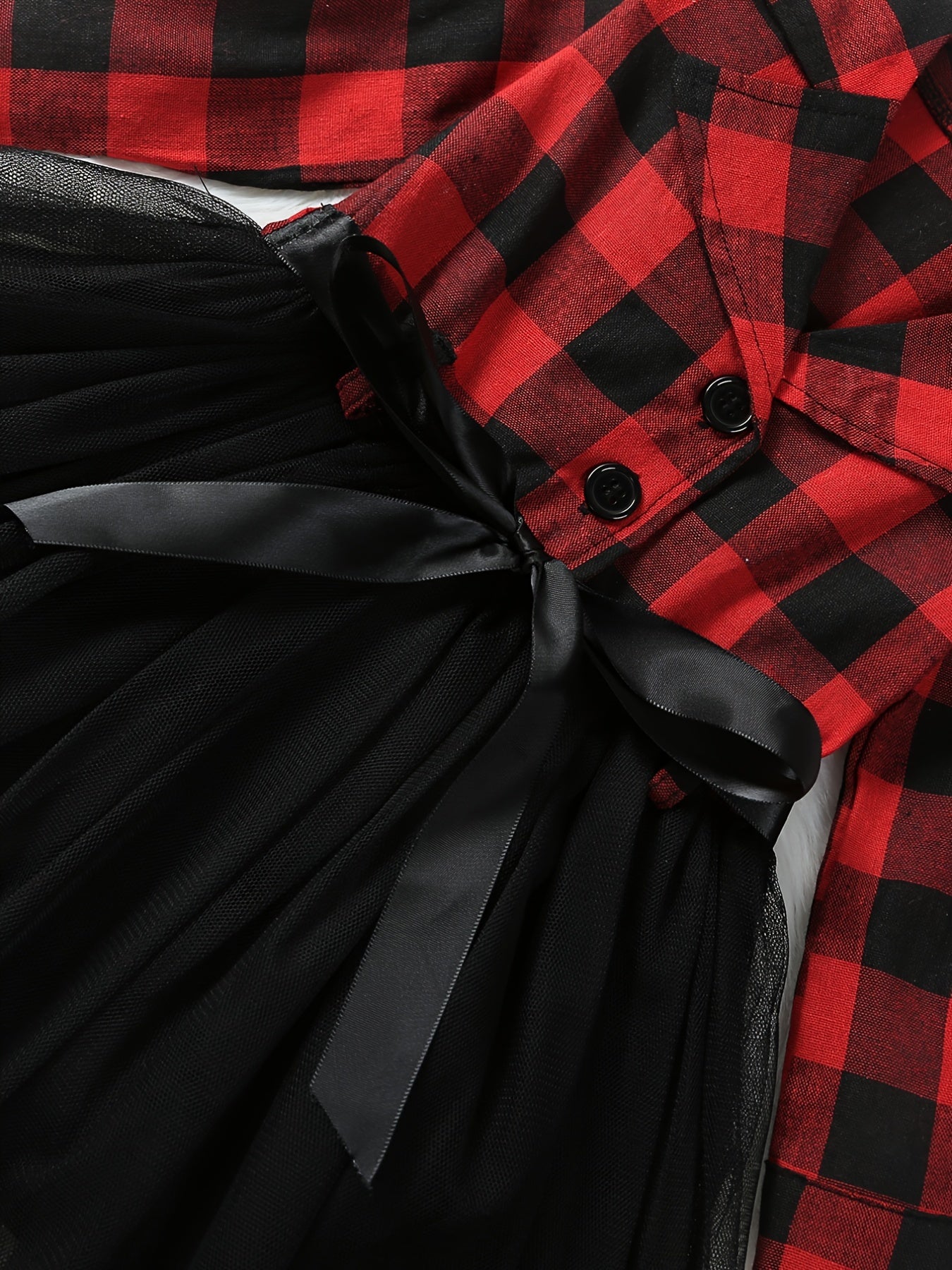 Christmas Plaid Long Sleeve Tutu Dress For Girls