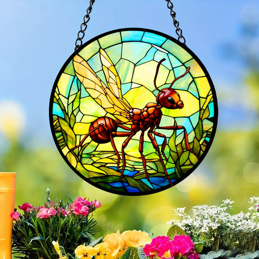 3D Ant Stained Glass Suncatcher Window Wall Decor Gift Nature Plant Mushroom