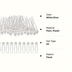 20pcs U Shaped Faux Pearl Hair Pins - Stylish Hair Clips for Wedding Party