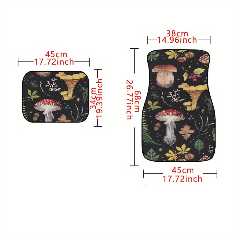Set of 4 Mushroom Pattern Car Floor Mats