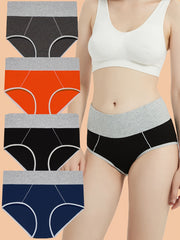 4pcs Colorblock Stretch Briefs High Waist Panties Women's Lingerie