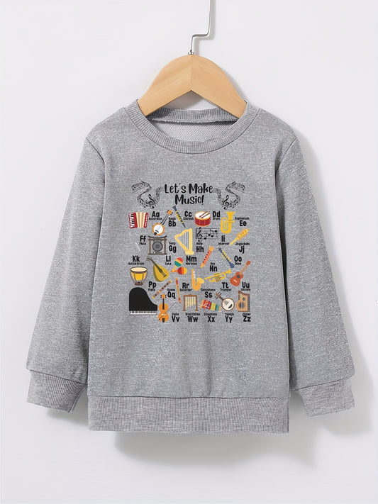 Boys Musical Instrument and Letter Print Sweatshirt