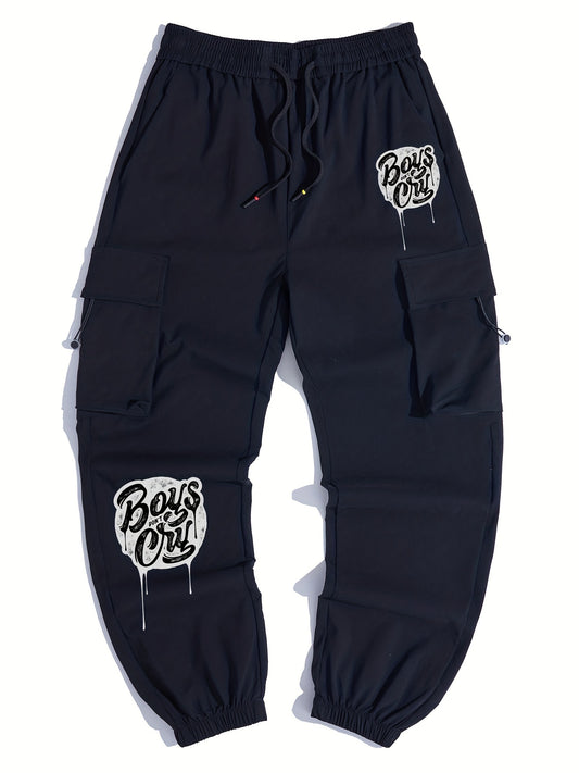 Men s Casual Boys Don t Cry Print Cargo Pants