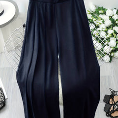  Solid Knit High Waist Wide Leg Pants