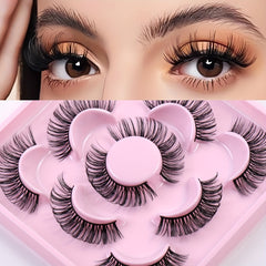 5 Pairs 3D Fluffy Cat Eye Lashes D Curl Wispy Natural Volume Faux Mink Lashes
