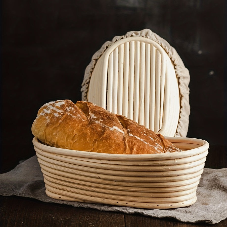 Bread Proofing Basket Oval Cane With Bread Lame and Linen Liner
