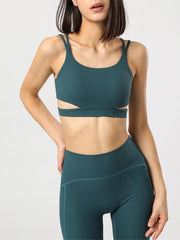 Ribbed Cut Out Sports Bra Round Neck Fitness Bra