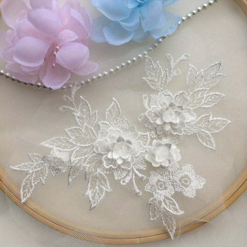 3D Flower Lace Applique Embroidered Material Trim For DIY Wedding Dress