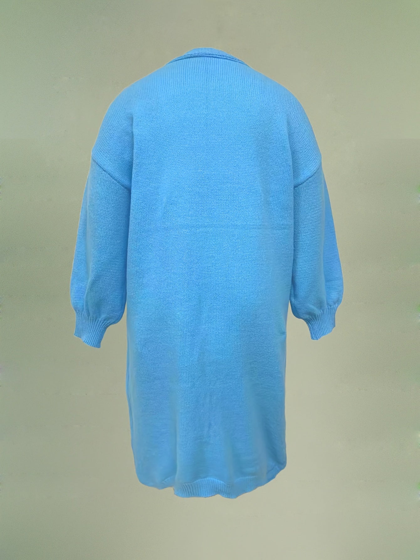  Solid Lantern Sleeve Open Front Cardigan with Pockets