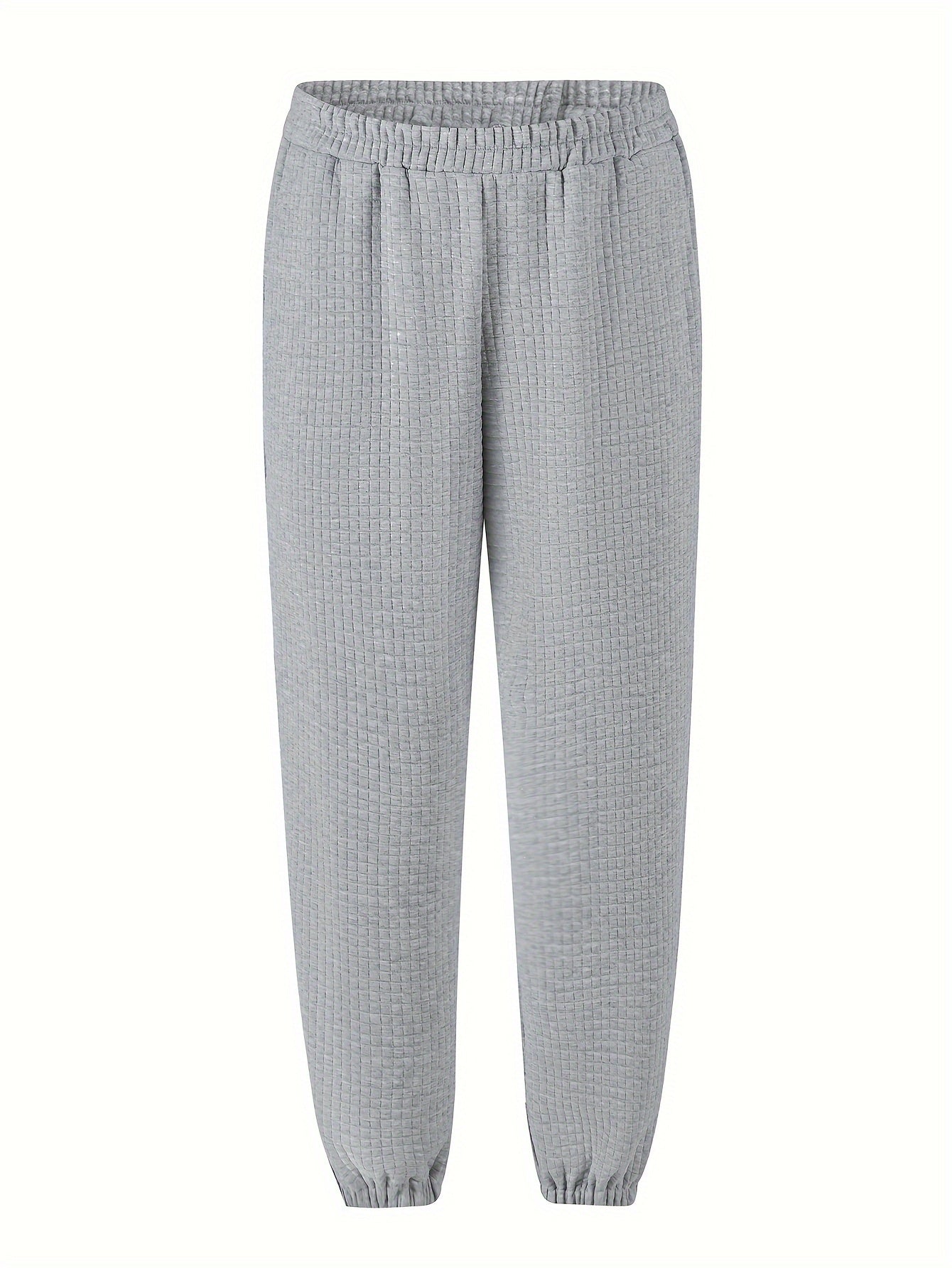  Solid Waffle Knit Joggers with Elastic Waist