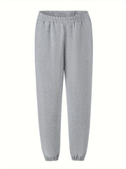  Solid Waffle Knit Joggers with Elastic Waist